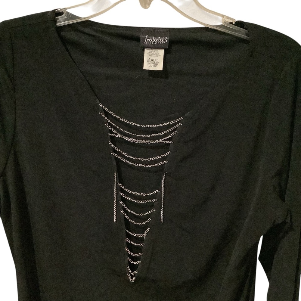 Frederick's of Hollywood Black Dress with Deep V Neck Chain Accent WORN ONCE - Picture 7 of 8